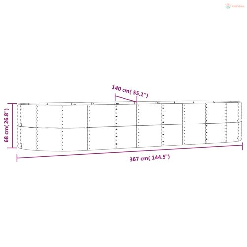 Barna horganyzott acél kerti magaságyás 367 x 140 x 68 cm
