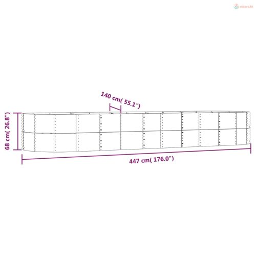 Ezüstszínű horganyzott acél kerti magaságyás 447 x 140 x 68 cm