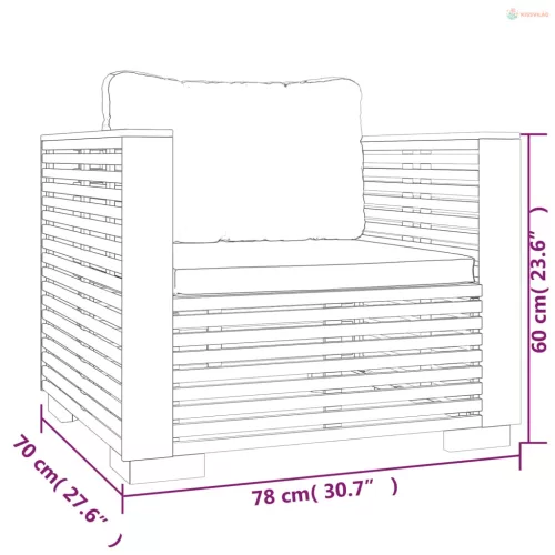 Tömör tíkfa kerti kanapéfotel sötétszürke párnákkal