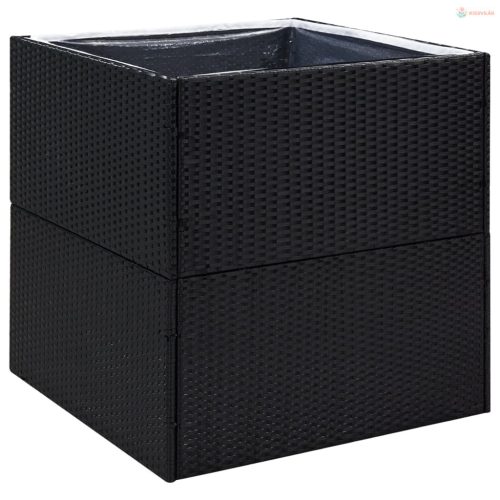 Fekete polyrattan kerti ültetőláda 80x80x80 cm