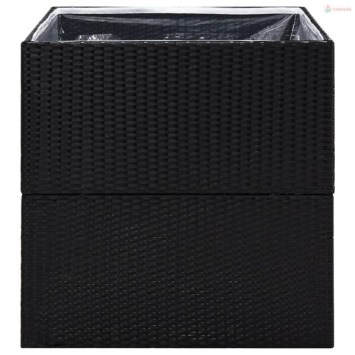 Fekete polyrattan kerti ültetőláda 80x80x80 cm