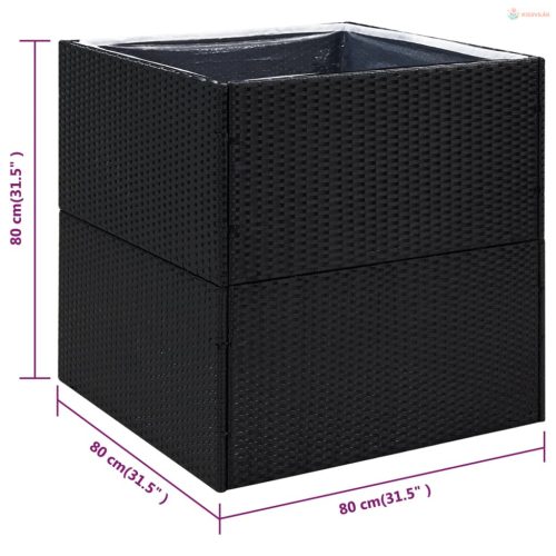 Fekete polyrattan kerti ültetőláda 80x80x80 cm