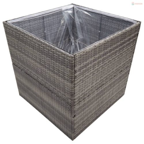 Szürke polyrattan kerti ültetőláda 80x80x80 cm
