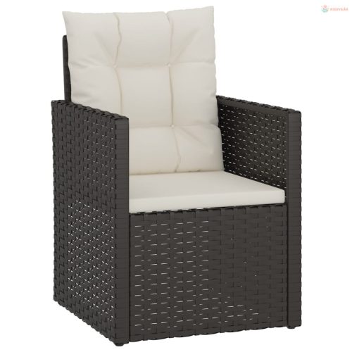 3 részes fekete polyrattan kültéri ülőgarnitúra párnákkal