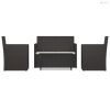 4 részes fekete polyrattan kültéri ülőgarnitúra párnákkal