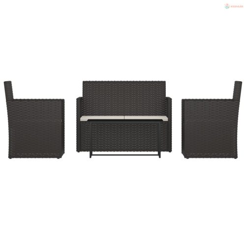 4 részes fekete polyrattan kültéri ülőgarnitúra párnákkal