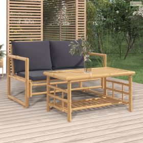   2 részes bambusz kerti ülőgarnitúra sötétszürke párnákkal