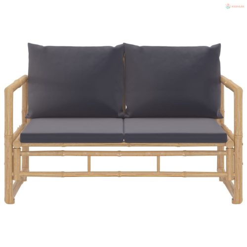 2 részes bambusz kerti ülőgarnitúra sötétszürke párnákkal