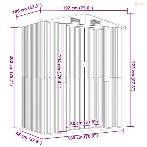 Zöld horganyzott acél kerti fészer 192x108x223 cm