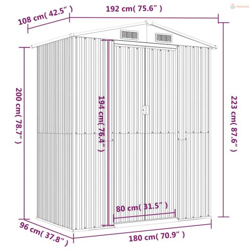 Sötétbarna horganyzott acél kerti fészer 192x108x223 cm