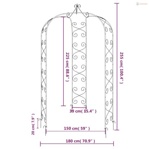 Fekete acél kerti boltív Ø180 x 255 cm