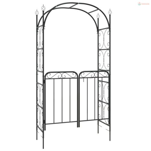 Fekete acél kerti boltív kapuval 108 x 45 x 235 cm
