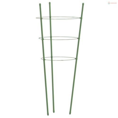 5 db zöld acél kerti növénytámasz 3 gyűrűvel 45 cm