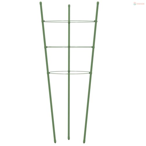 5 db zöld acél kerti növénytámasz 3 gyűrűvel 45 cm