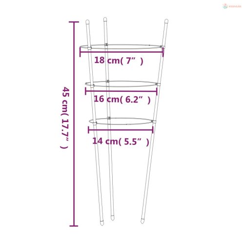 5 db zöld acél kerti növénytámasz 3 gyűrűvel 45 cm