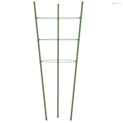 5 db zöld acél kerti növénytámasz 3 gyűrűvel 60 cm