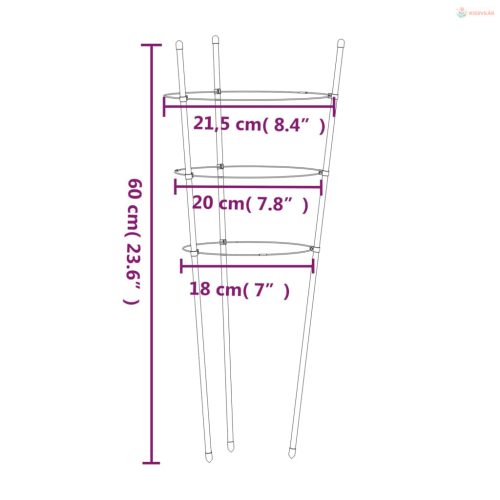 5 db zöld acél kerti növénytámasz 3 gyűrűvel 60 cm