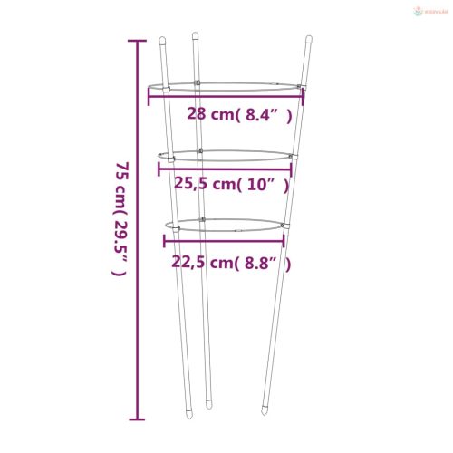 5 db zöld acél kerti növénytámasz 3 gyűrűvel 75 cm