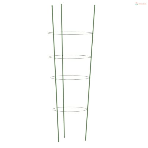 5 db zöld acél kerti növénytámasz 4 gyűrűvel 90 cm