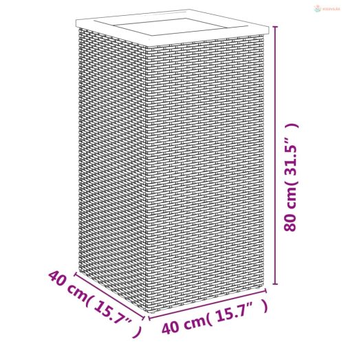 Fekete polyrattan ültetőláda 40 x 40 x 80 cm