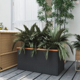 Fekete polyrattan ültetőláda 80 x 40 x 40 cm