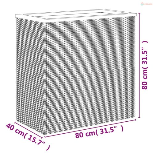 Fekete polyrattan ültetőláda 80 x 40 x 80 cm
