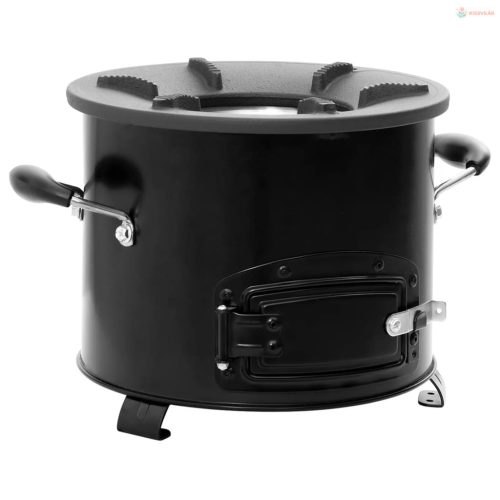 Fekete fém fatüzelésű kempingtűzhely 36 x 26 x 22,5 cm