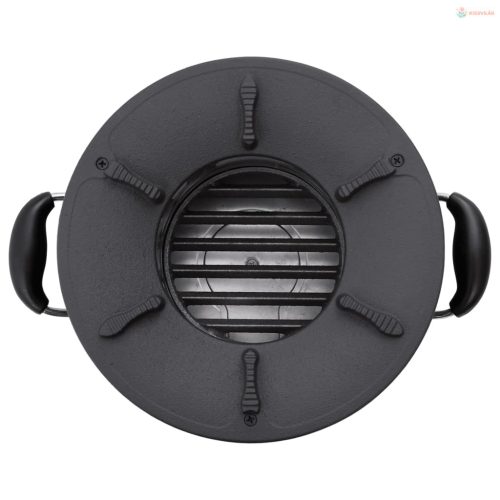 Fekete fém fatüzelésű kempingtűzhely 36 x 26 x 22,5 cm