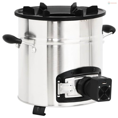 Ezüst acél fatüzelésű tűzhely USB-s légfúvóval 35,5x26x28 cm