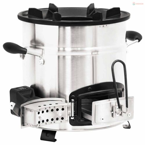 Ezüst acél fatüzelésű tűzhely USB-s légfúvóval 35,5x26x28 cm