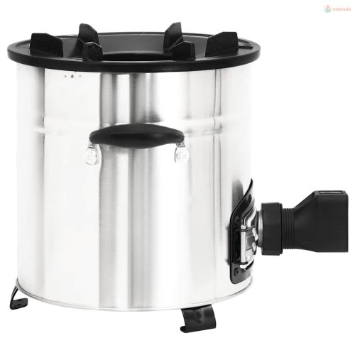 Ezüst acél fatüzelésű tűzhely USB-s légfúvóval 35,5x26x28 cm