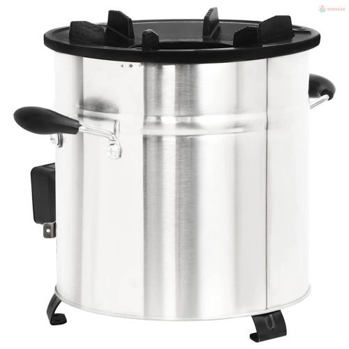 Ezüst acél fatüzelésű tűzhely USB-s légfúvóval 35,5x26x28 cm