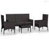 4 részes fekete polyrattan kerti ülőgarnitúra párnákkal