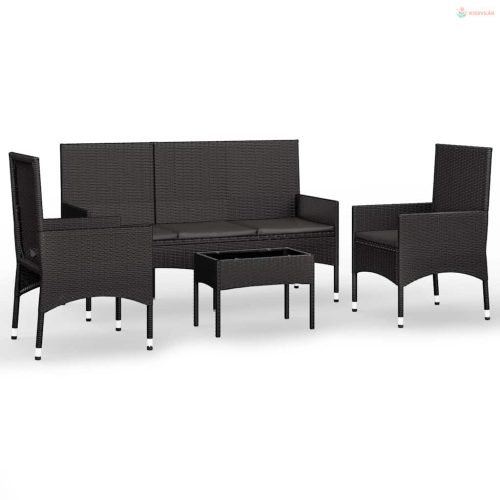 4 részes fekete polyrattan kerti ülőgarnitúra párnákkal
