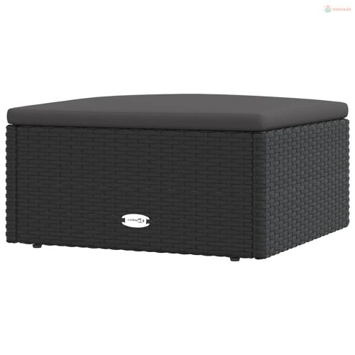 Fekete polyrattan kerti lábtartó párnával