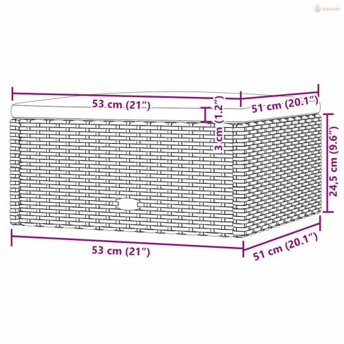 Fekete polyrattan kerti lábtartó párnával