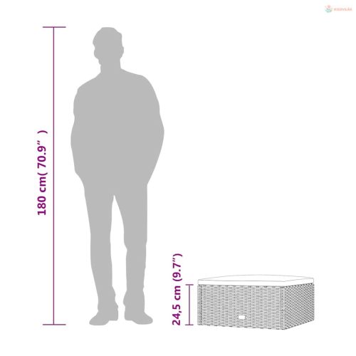 Fekete polyrattan kerti lábtartó párnával