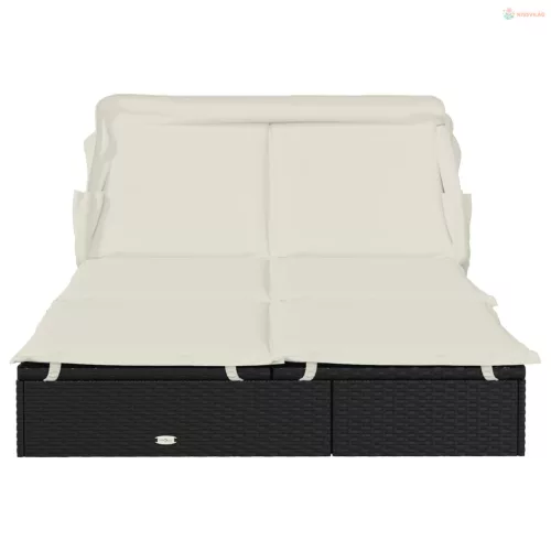 2 személyes fekete polyrattan napágy tetővel 213 x 118 x 97 cm