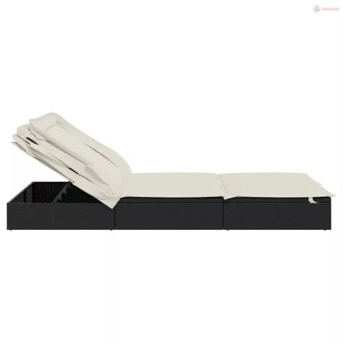 2 személyes fekete polyrattan napágy tetővel 213 x 118 x 97 cm
