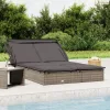 2 személyes szürke polyrattan napágy tetővel 213 x 118 x 97 cm