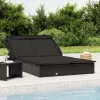 2 személyes fekete polyrattan napágy tetővel 213 x 118 x 97 cm