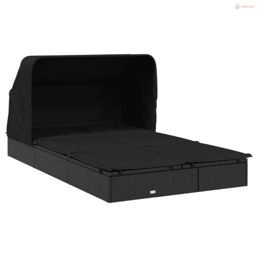 2 személyes fekete polyrattan napágy tetővel 213 x 118 x 97 cm