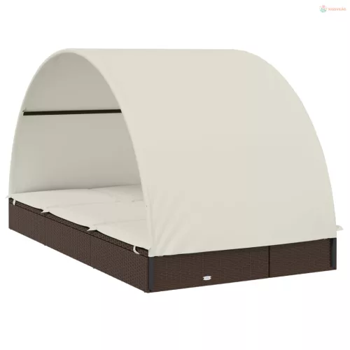 2 személyes barna polyrattan napágy kerek tetővel 211x112x140cm