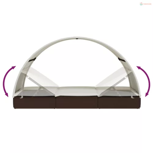 2 személyes barna polyrattan napágy kerek tetővel 211x112x140cm