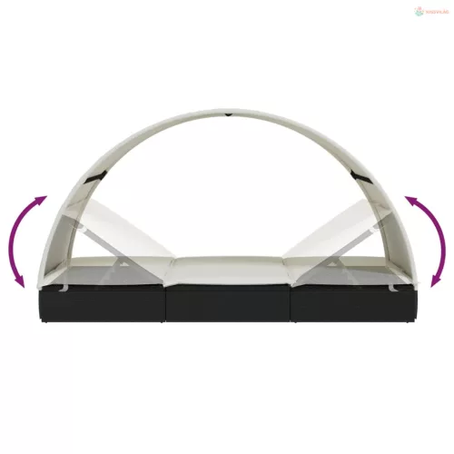 2 személyes fekete polyrattan napágy kerek tetővel 213x118x97cm