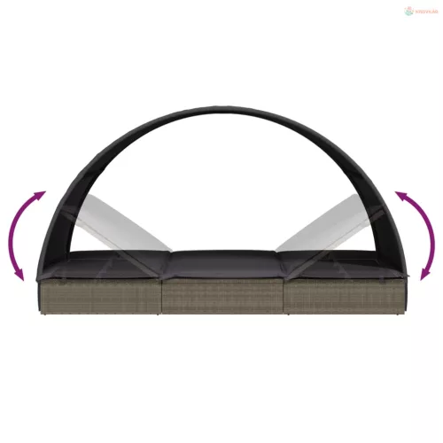 2 személyes szürke polyrattan napágy kerek tetővel 211x112x140