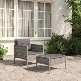   2 részes szürke polyrattan kerti ülőgarnitúra párnákkal