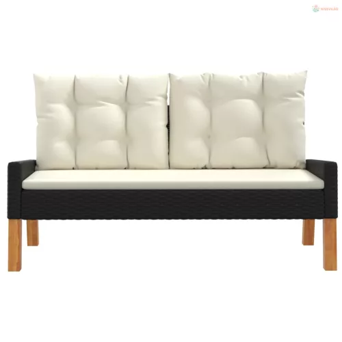 4 részes polyrattan és tömör fa kerti ülőgarnitúra párnákkal