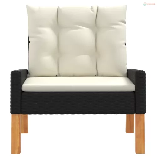 4 részes polyrattan és tömör fa kerti ülőgarnitúra párnákkal