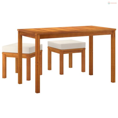 3 részes tömör akácfa kerti étkezőszett párnákkal